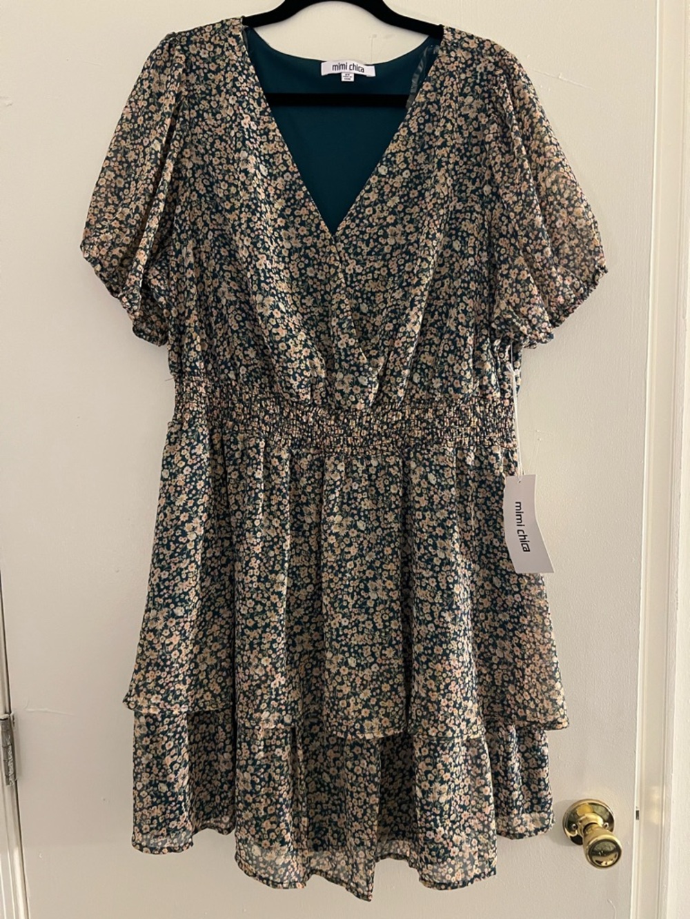Mimi Chica 2X Floral Boho Dress Tiered Ruffle Smocked Waist NWT